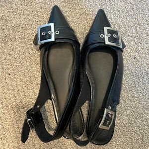 ASOS Black Pointed Flats with Silver Buckle